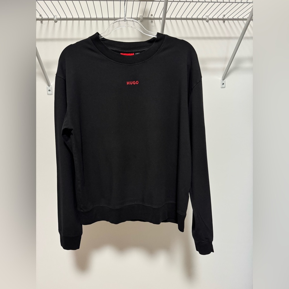 HUGO Black Sweater with Red Logo Size Large